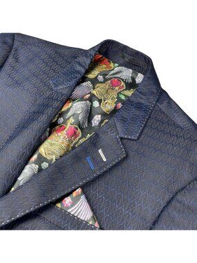 NEW Maczoo Men's Socrate 2-Button Blazer Blue/Black Leaves • 42R